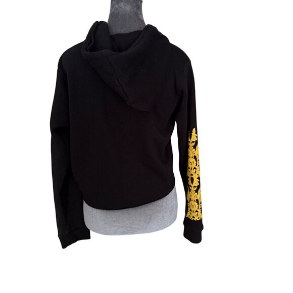 Young & Reckless Womens Cropped Hoodie Sweatshirt Black & Yellow - Picture 5 of 7